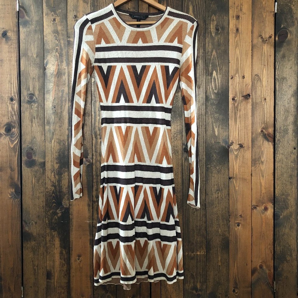 BCBG Longsleeve Midi Zig-Zags & Stripes Dress